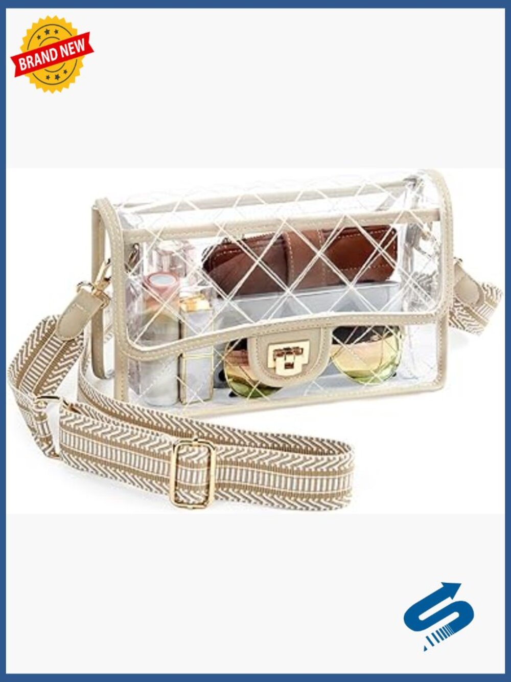 Clear Stadium Crossbody Bag, PVC Water-Resistant, Adjustable Strap, Large